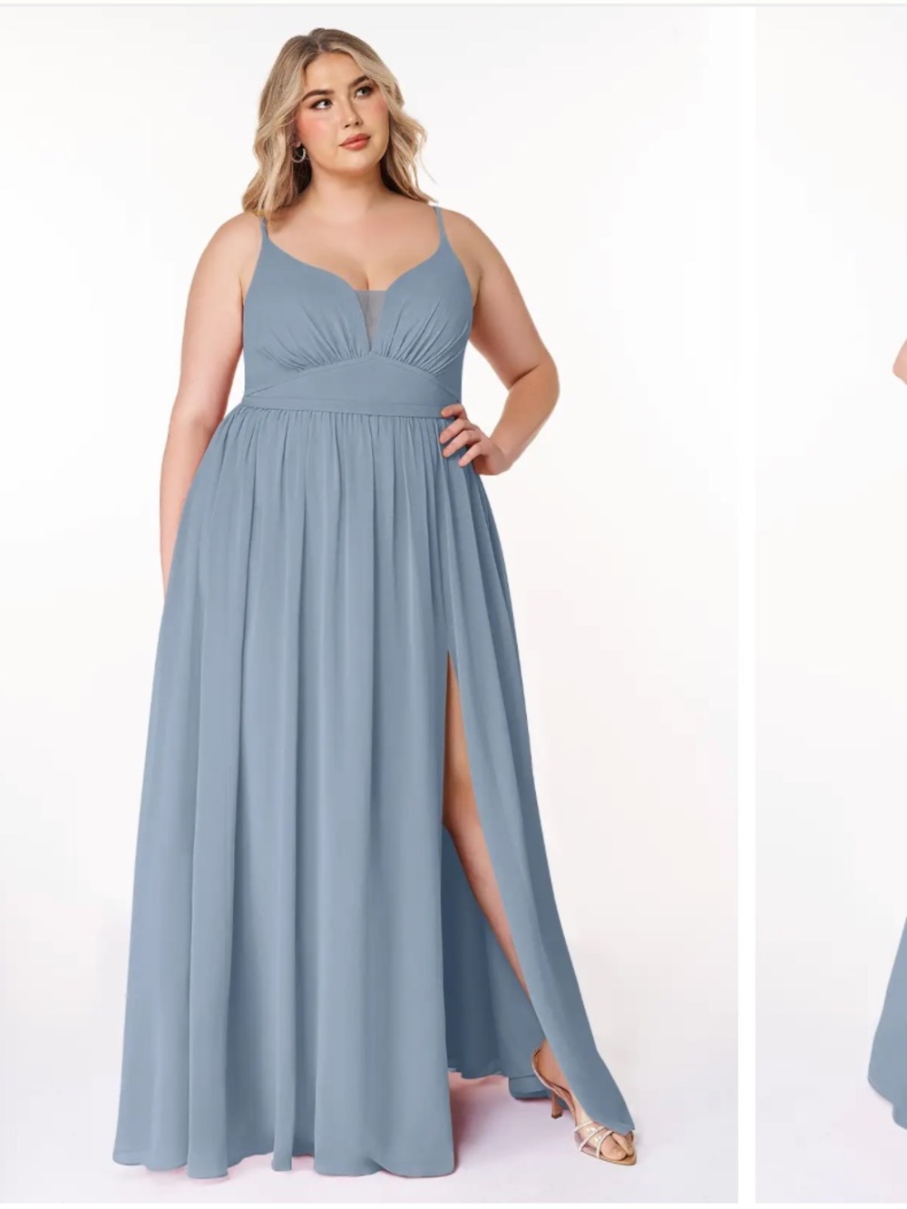 Azazie Dusty Blue Maxi V-Neck Chiffon Gown - Rayna